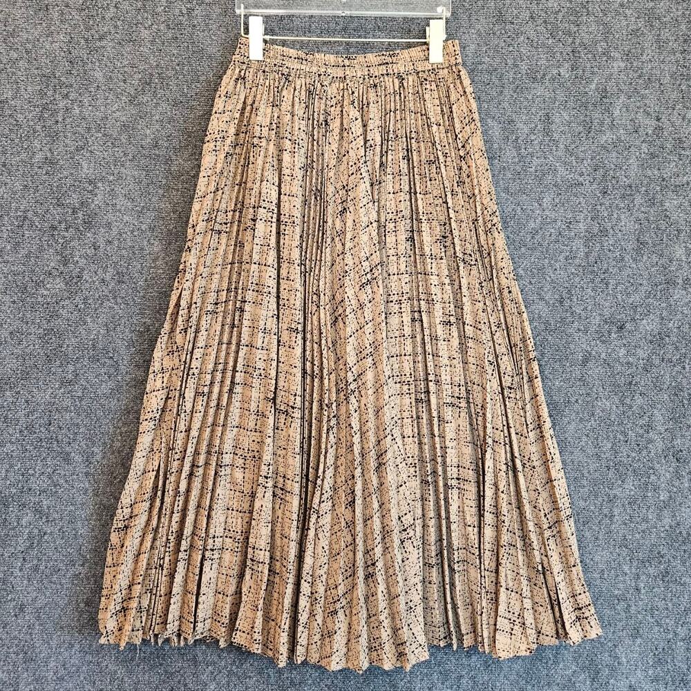 Duantuan Pleated Midi Skirt Medium Beige Abstract Print Size M